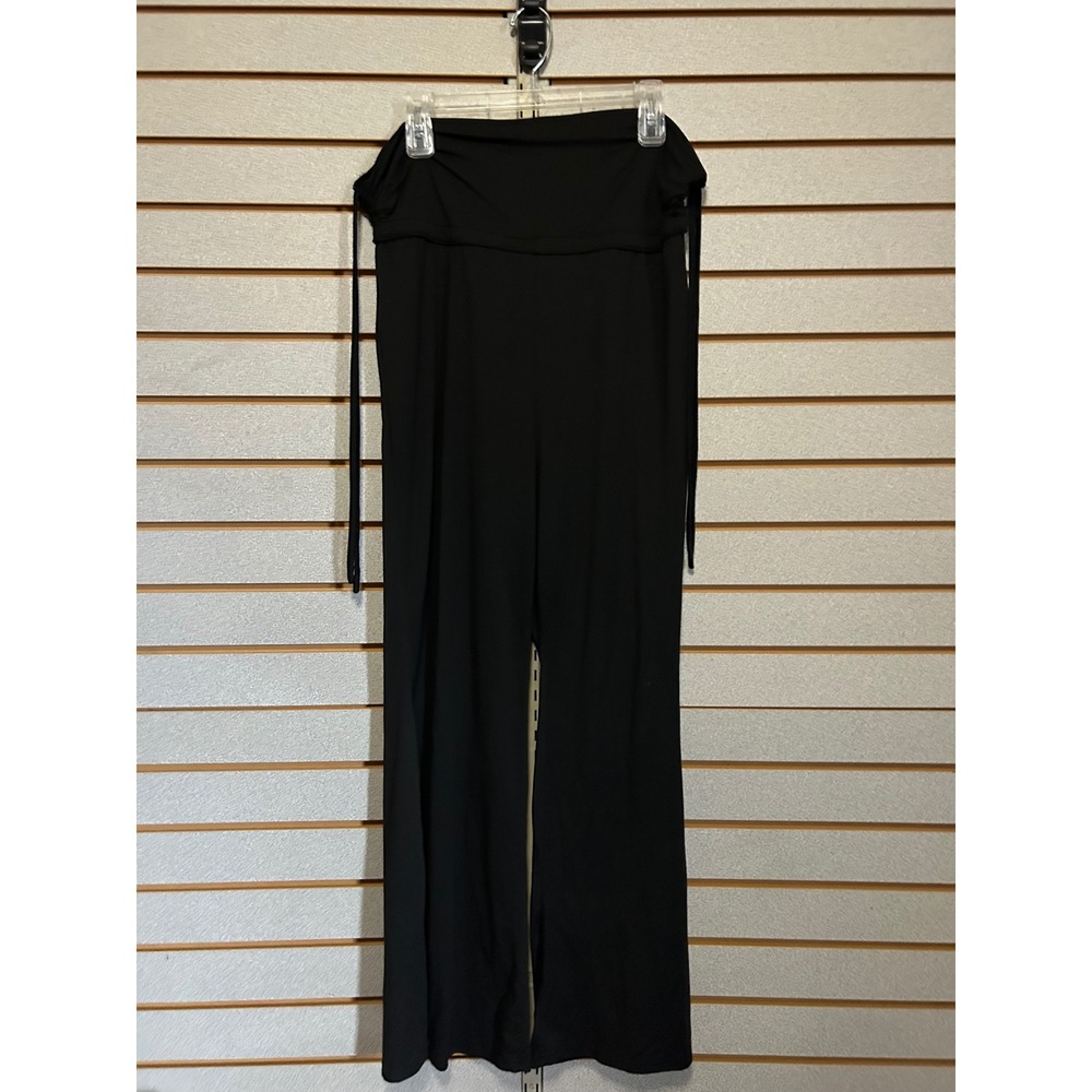 Black Wide Leg High Waist Fold Over Tie Side Lounge Pants Women 2XL Plus Size